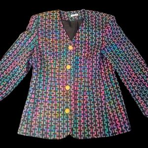 Vtg Ann May Colourful Woven Silk Jack Gold Buttons 10